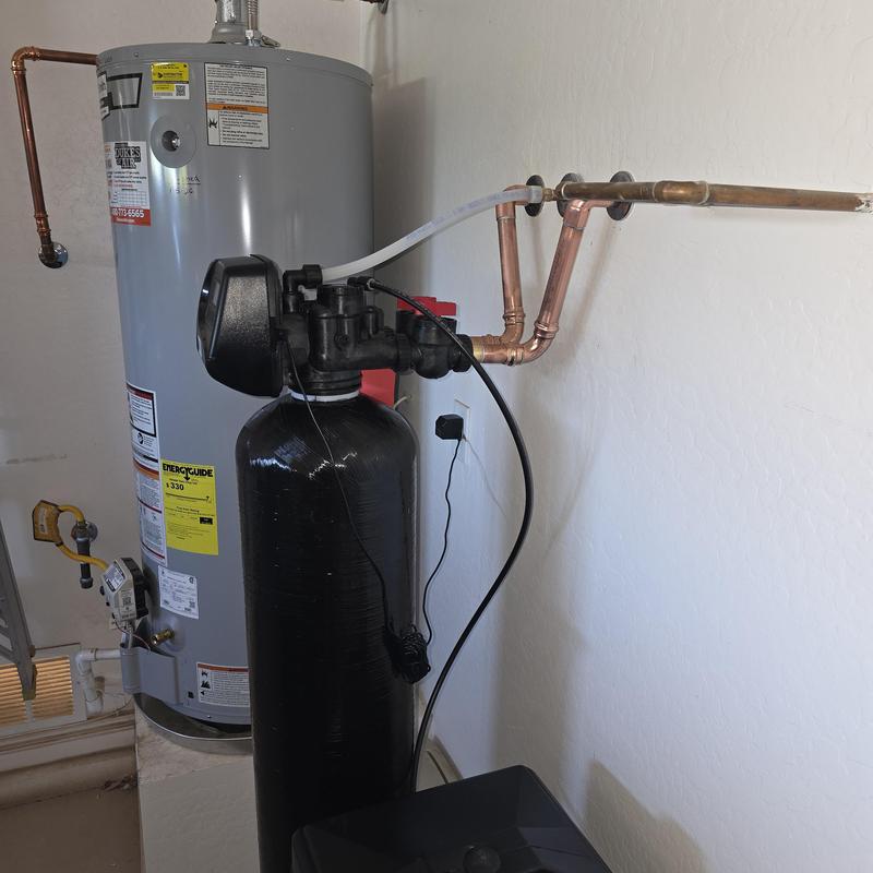 Water softener system with copper plumbing installed