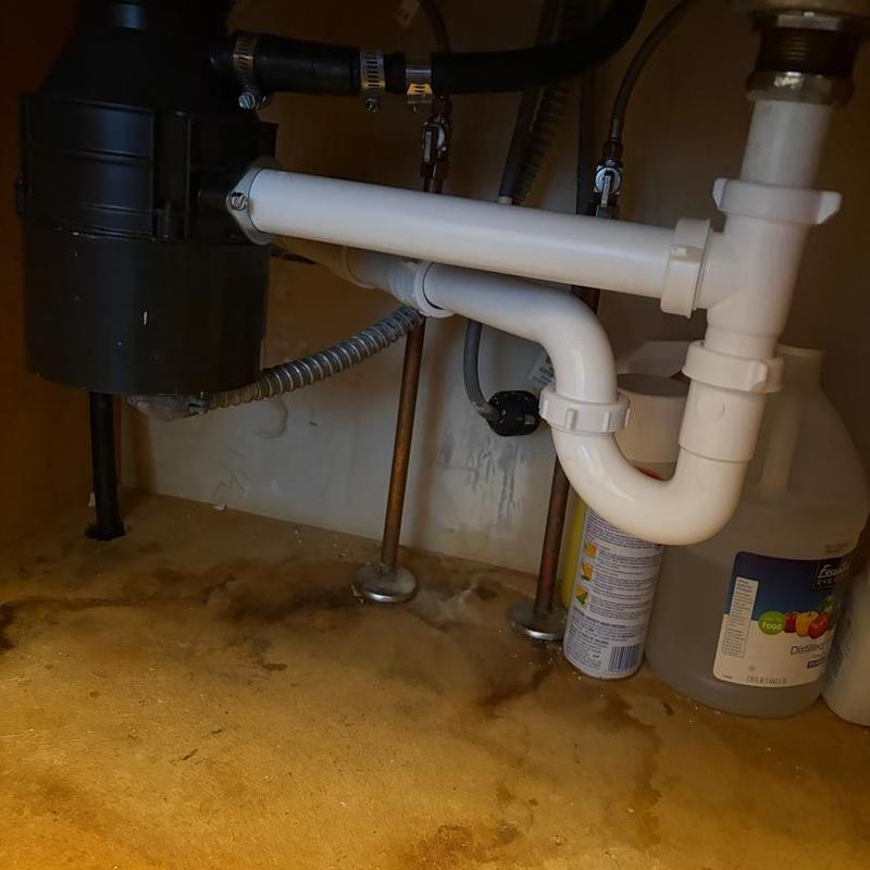 Garbage disposal and drain pipes under sink installation