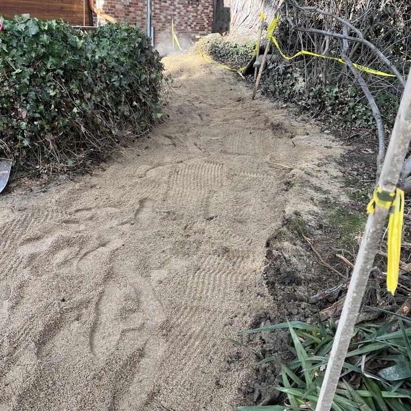 Main sewer line trenchless replacement site in yard Main sewer line trenchless replacement site in yard