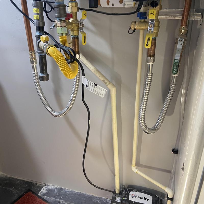 Tankless water heater drain and condensate pump lines