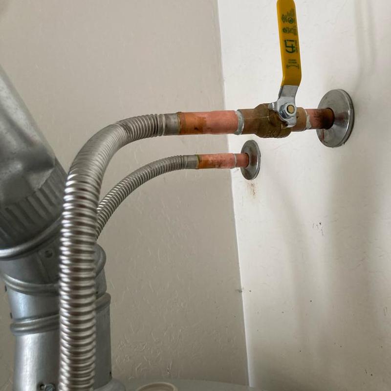Gas water heater flex lines and ball valve installation