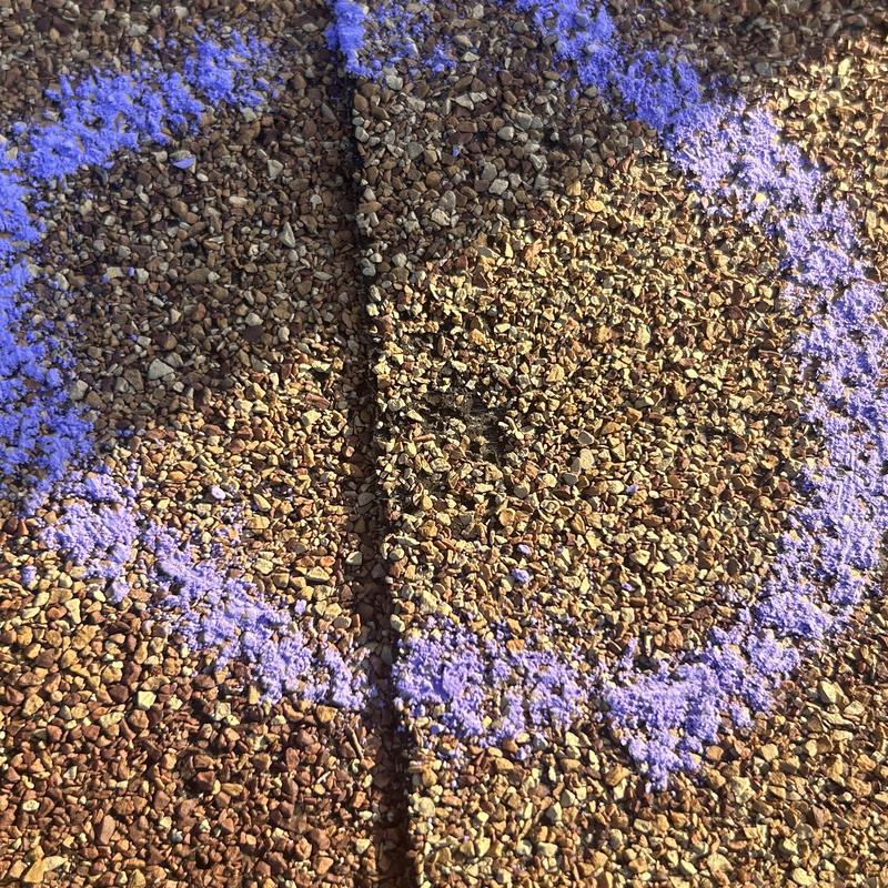 Granule surface of roof shingle with chalk markings