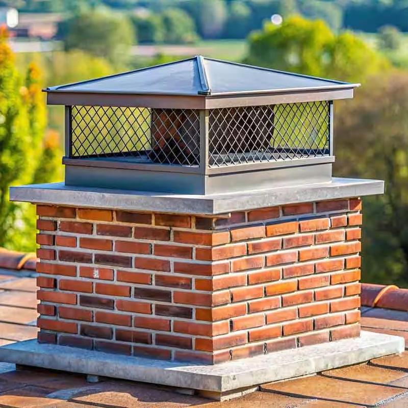 Chimney cap with metal mesh and pyramid top