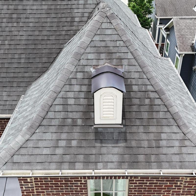Shingles roof with vent and signs of hail damage