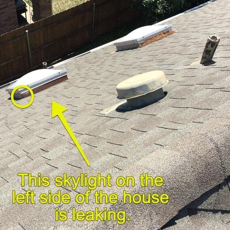 Skylight leaking on roof with asphalt shingles