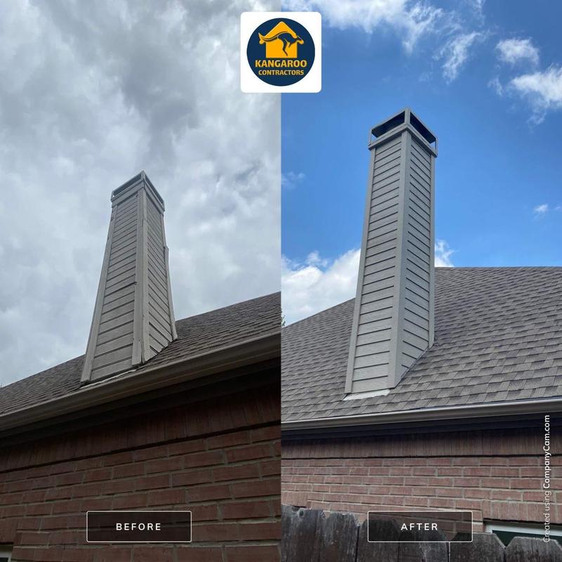 Chimney chase siding and trim replacement before and after