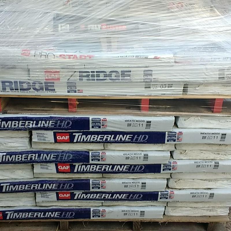 GAF Timberline HD roofing shingles stacked on pallets GAF Timberline HD roofing shingles stacked on pallets