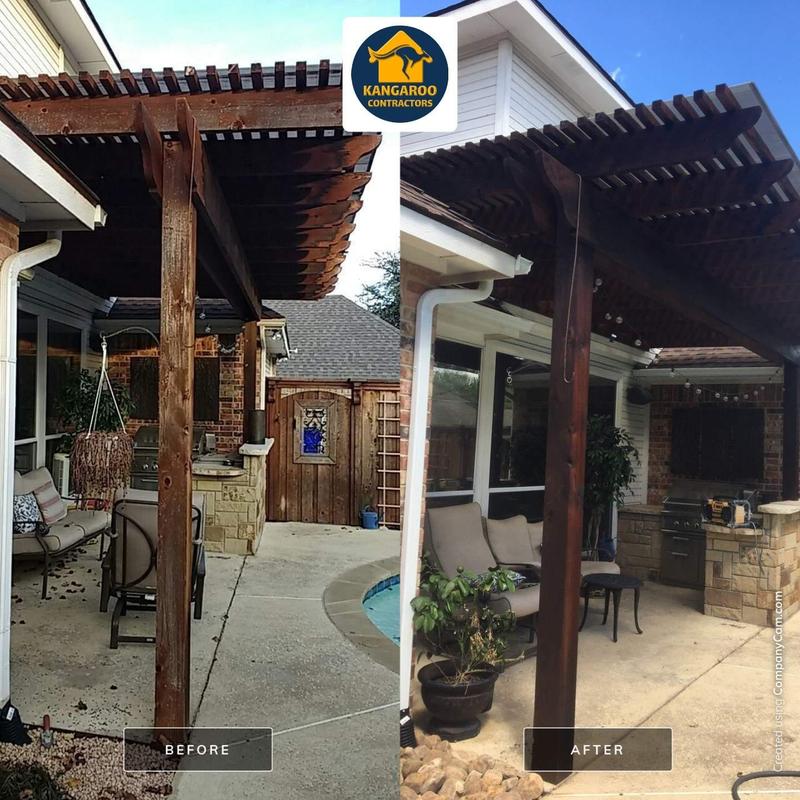 Back patio pergola panels restoration before and after