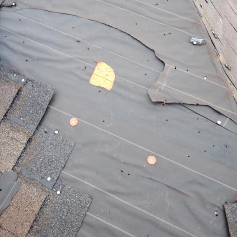 Roof underlayment with damaged and missing shingles