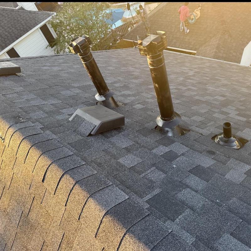 Architectural shingle roof with vents and flashing installation