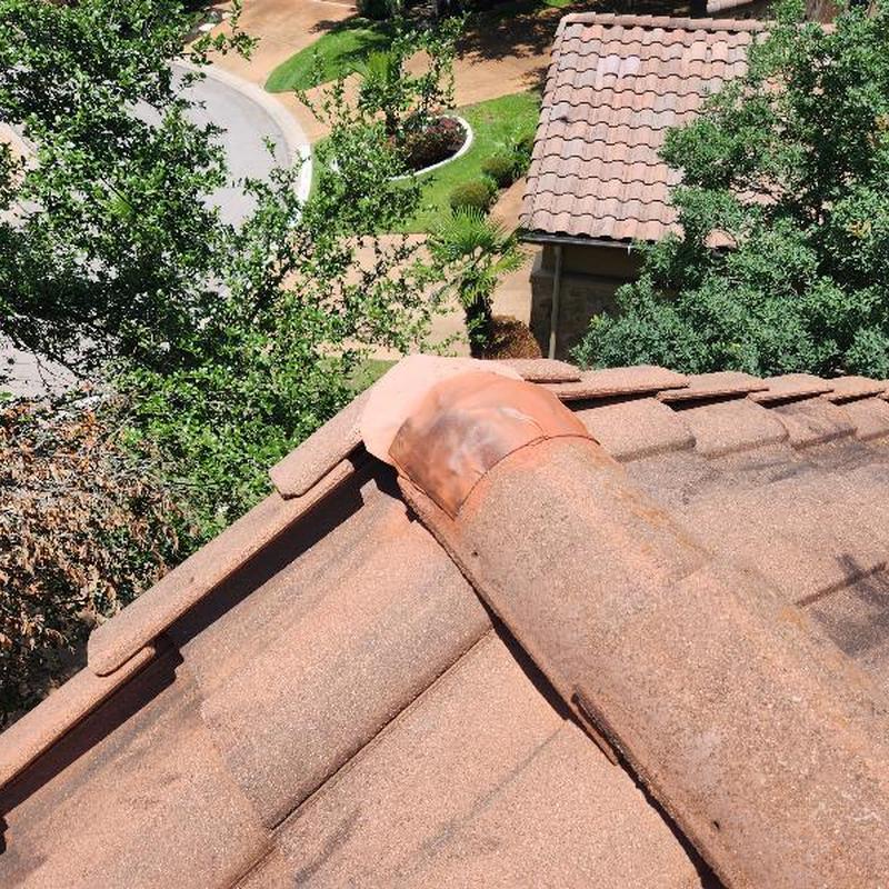 Clay tile roof with Wakaflex lead flashing seal Clay tile roof with Wakaflex lead flashing seal