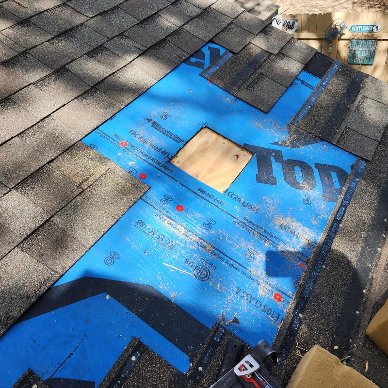 Underlayment installation on residential shingle roof section Underlayment installation on residential shingle roof section
