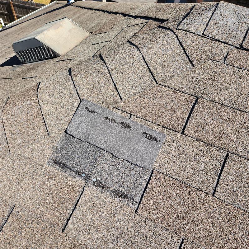 GAF Weather Gray shingles replacement on roof ridge GAF Weather Gray shingles replacement on roof ridge