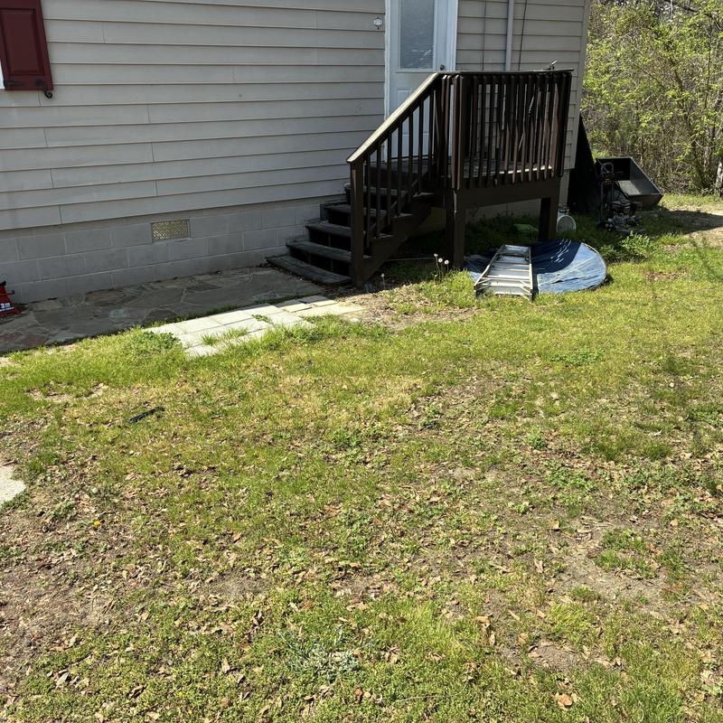 Pressure treated wood landing replacing side steps