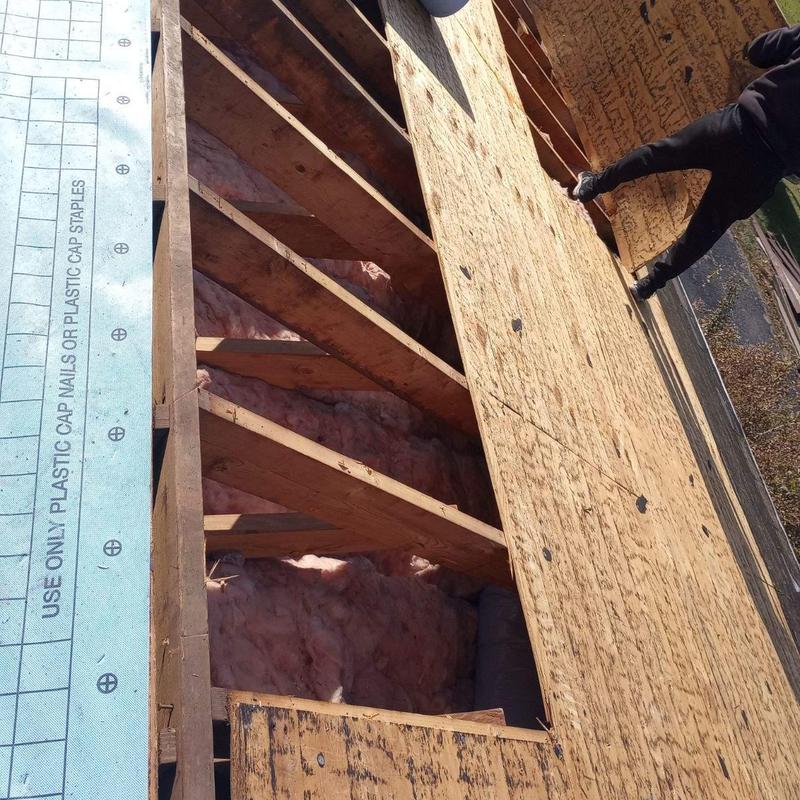 Plywood roof decking installation over attic insulation