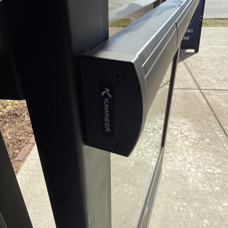 Kawneer glass door handle and frame exterior view