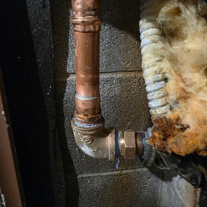 1 inch copper pipe with brass 90 and poly adapter installation