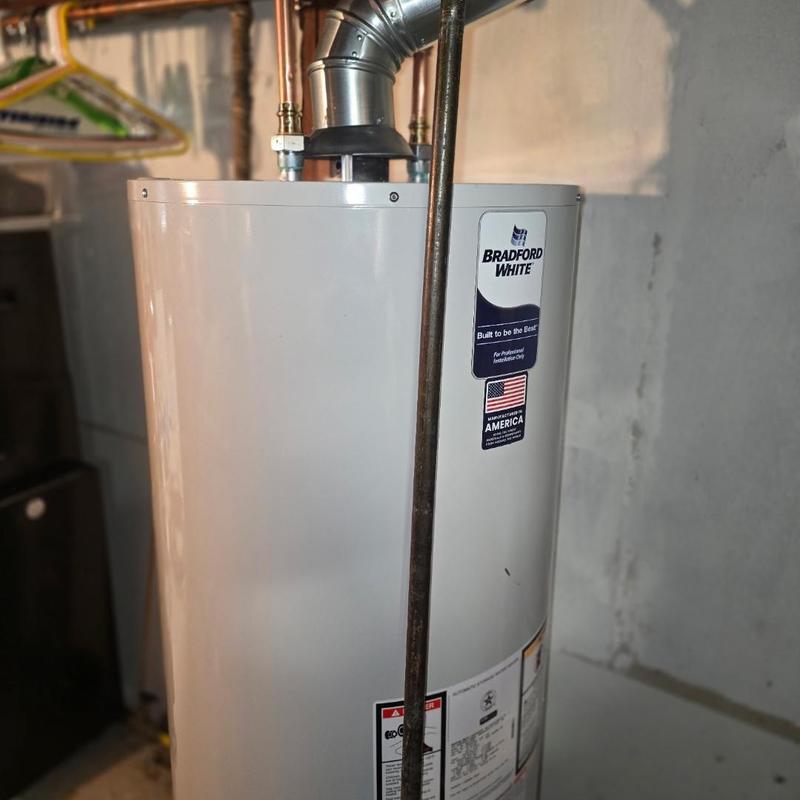 50-gallon Bradford White water heater with venting system