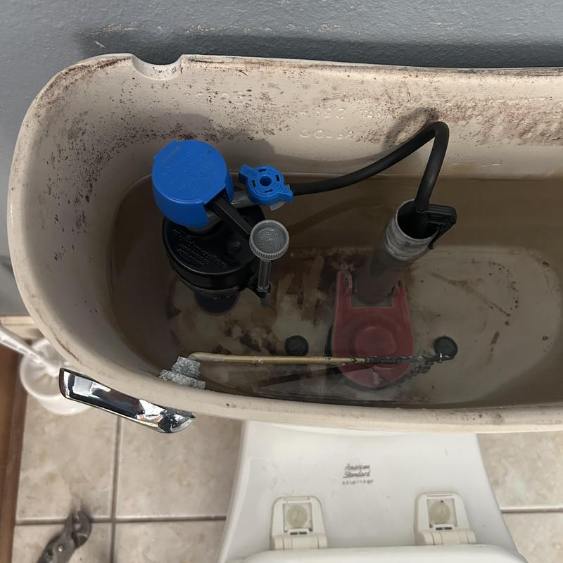 Toilet fill valve and flush valve assembly in tank