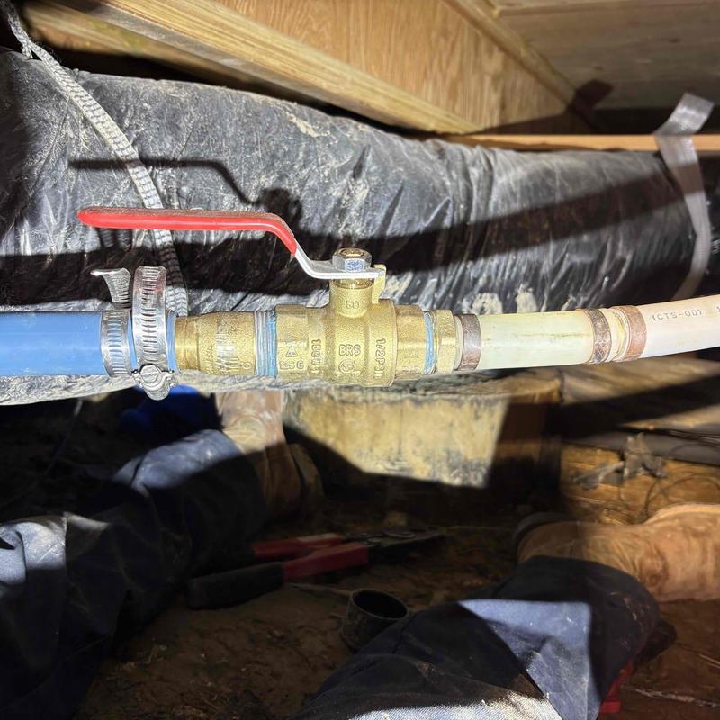 Ball valve and water pipe under home with clamp Ball valve and water pipe under home with clamp