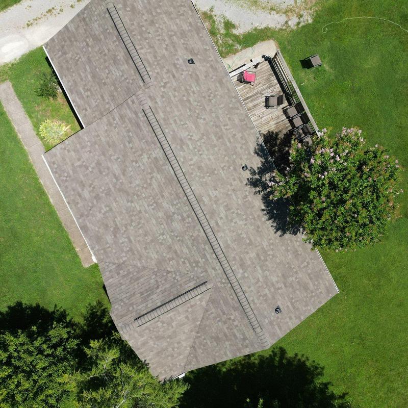 Architectural shingle roof with ladders and vents