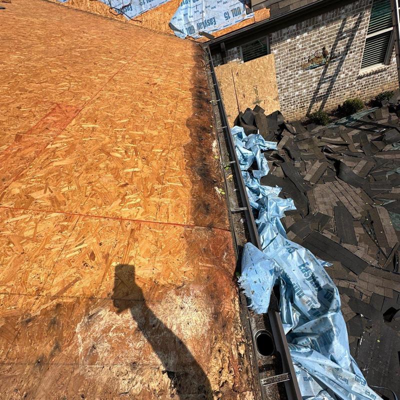 Roof sheathing replacement with removed asphalt shingles in Collierville