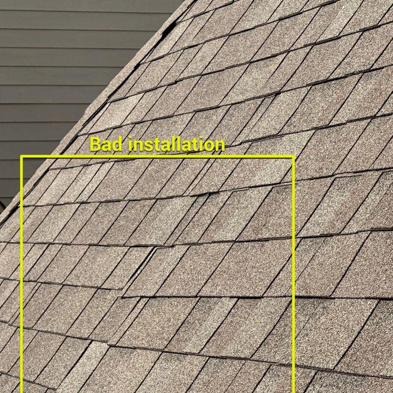 Owens Corning Oakridge shingles bad installation close-up