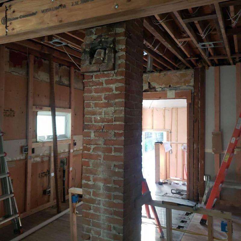Chimney brick structure during interior renovation