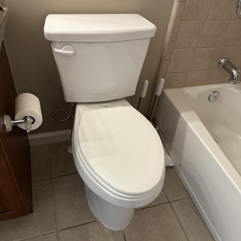 Toilet and bathtub plumbing in bathroom corner