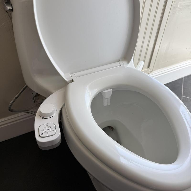 Toilet bidet attachment installed with Kohler fill valve