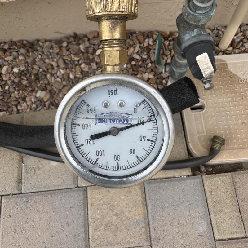 Pressure gauge on 1-inch pressure reducing valve system Pressure gauge on 1-inch pressure reducing valve system