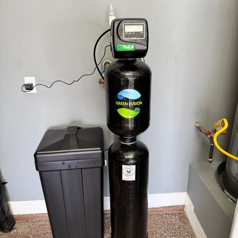Green Fusion 1000 water softener and brine tank installation