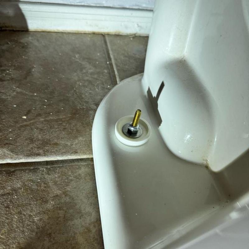 Toilet flange bolt with new washer installed