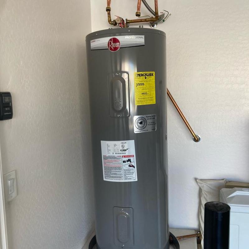 Rheem electric water heater installation with piping
