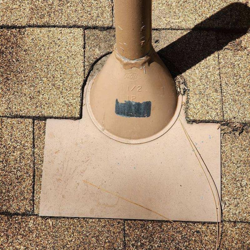 Vent pipe flashing on shingle roof repair in Twain Harte