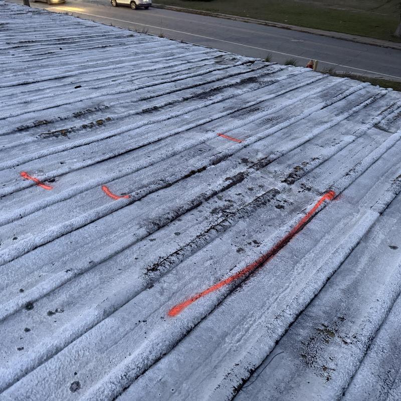 PBR metal roof with SPF and acrylic coating damage PBR metal roof with SPF and acrylic coating damage