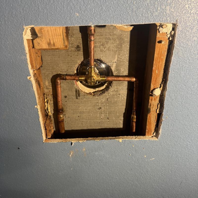 Moen shower valve installed behind drywall panel