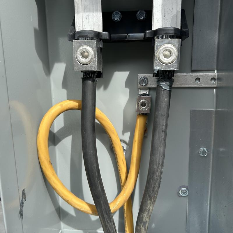 Main service metermain connections with new grounding wires Main service metermain connections with new grounding wires