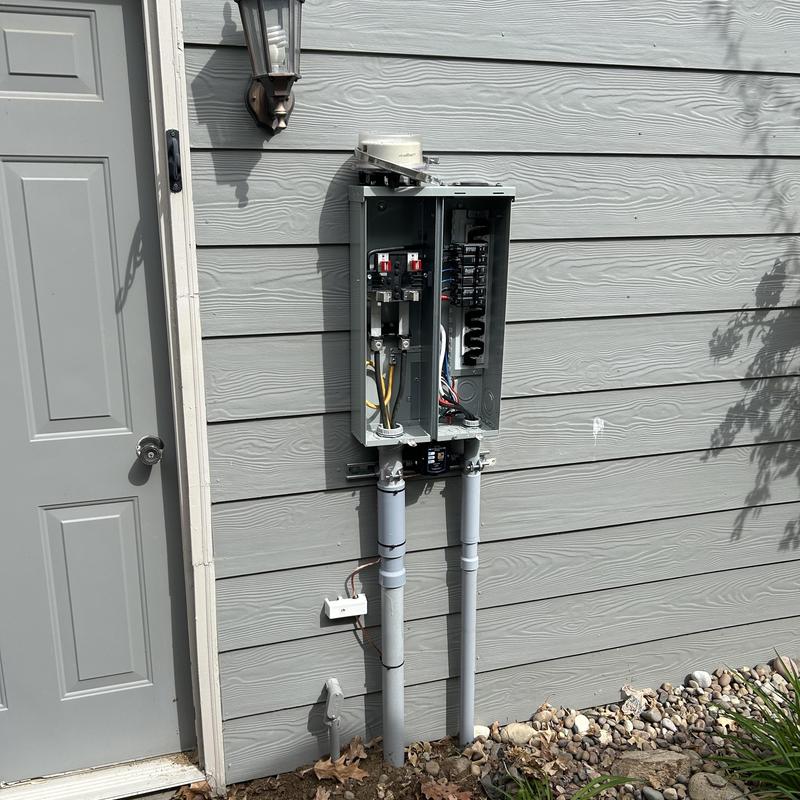 Meter main with new breakers and PVC conduit Meter main with new breakers and PVC conduit