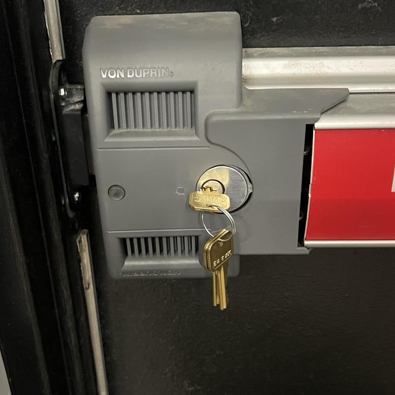Von Duprin exit device lock with new keys