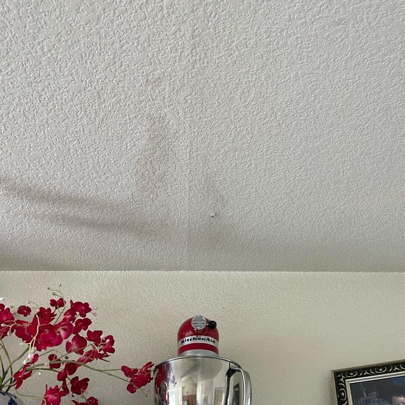 Ceiling water stain from sink drain leak in drywall