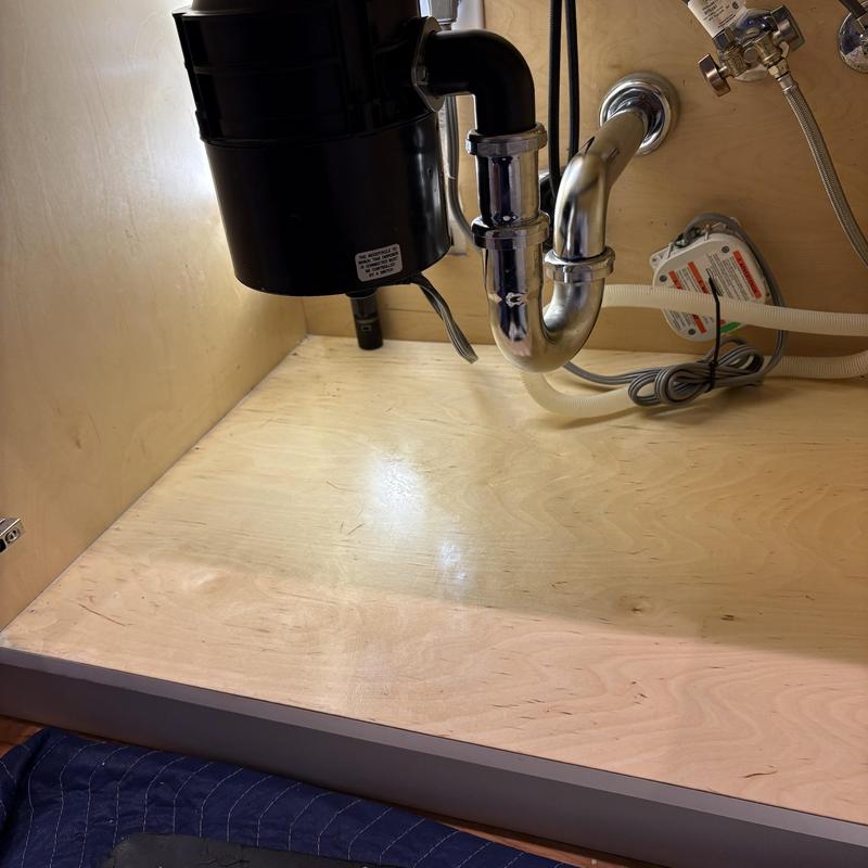 Garbage disposal and plumbing under kitchen sink