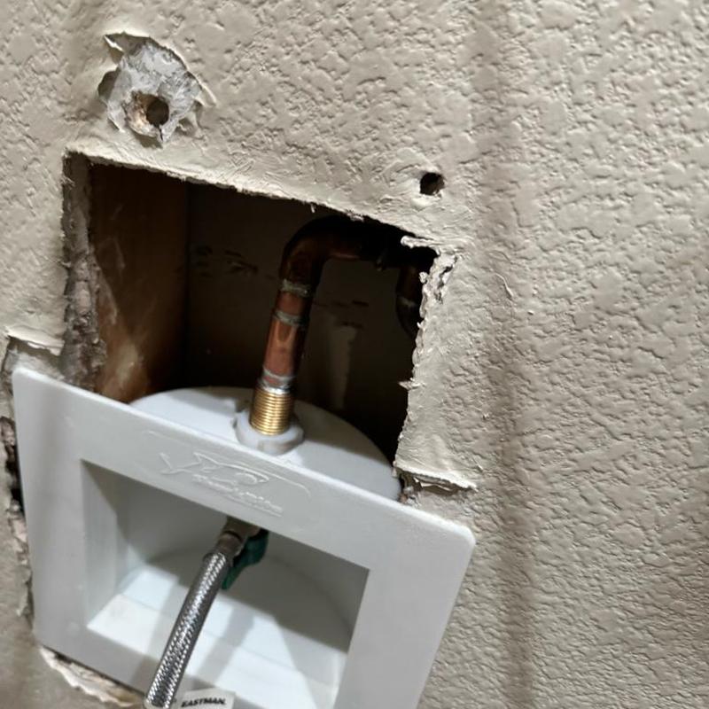 Ice maker box with copper valve and drywall cutout