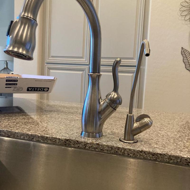 Delta kitchen faucet and drinking water spout installed