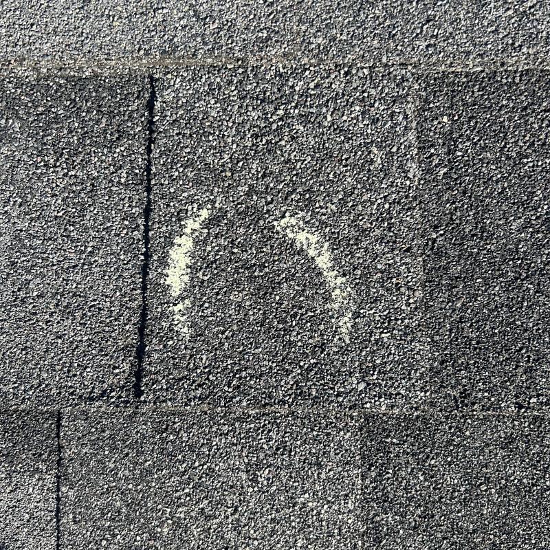 Asphalt shingle roof with hail damage markings