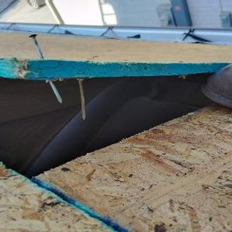 Roof decking exposed during roof removal in Northlake, TX