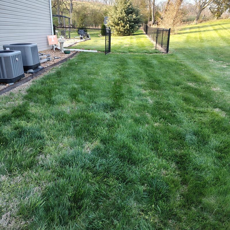 Air conditioning units beside green residential yard with fence