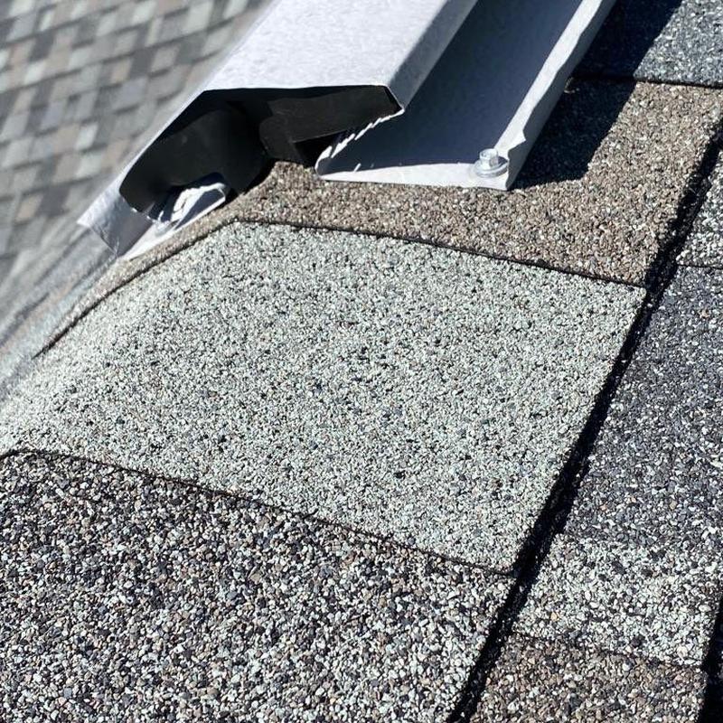 Hip cap shingles roof with matching color repair