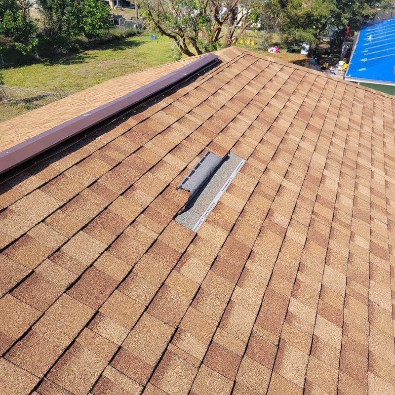 Asphalt shingles with small repaired section on roof