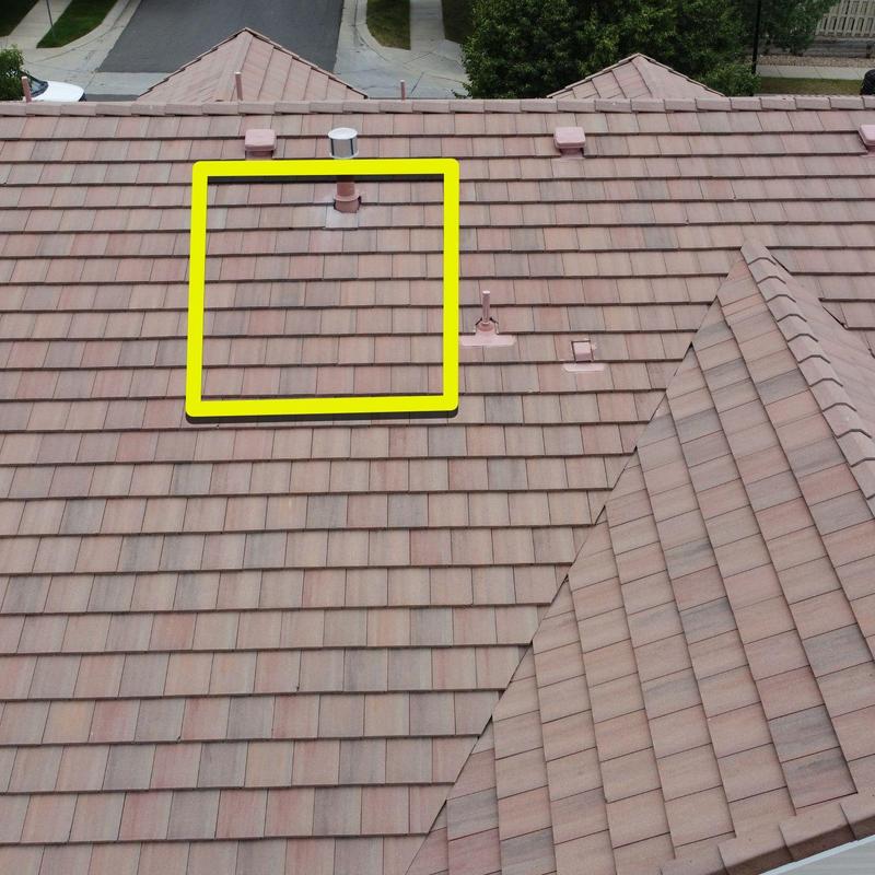 Tile roof with pipe jack and broken tiles inspection